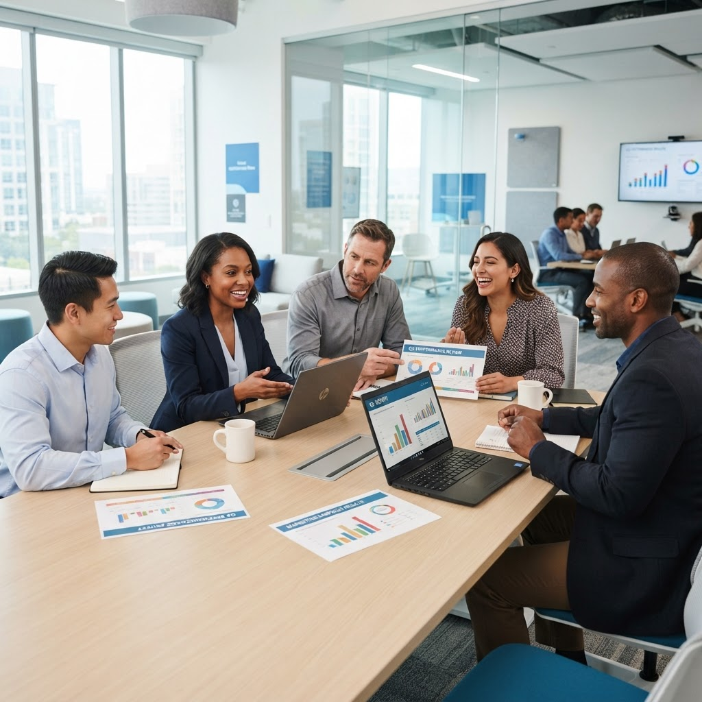 Growl Communications  team collaborating on a sales and marketing strategy